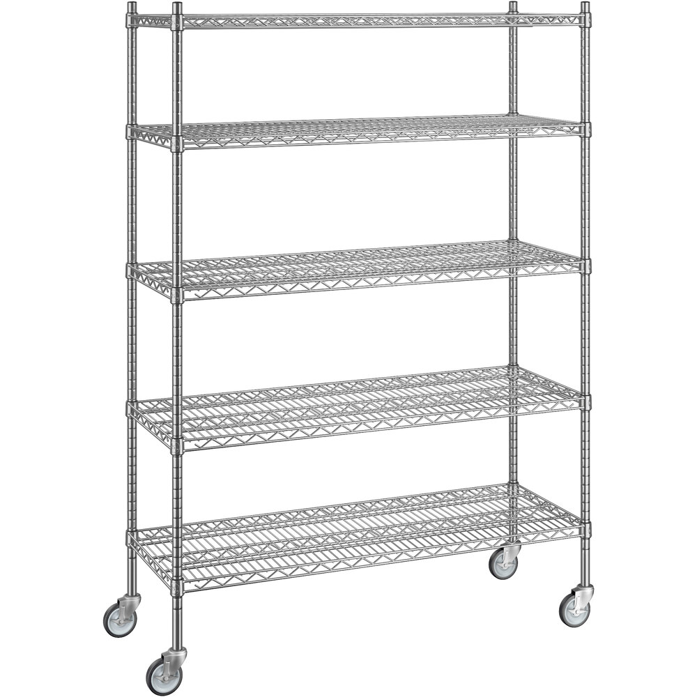 Regency 18 inch x 48 inch x 70 inch NSF Stainless Steel Wire Mobile Shelving Starter Kit with 5 Shelves