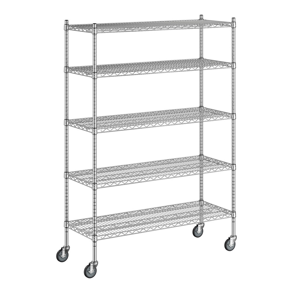 Regency 18 inch x 48 inch x 70 inch NSF Stainless Steel Wire Mobile Shelving Starter Kit with 5 Shelves