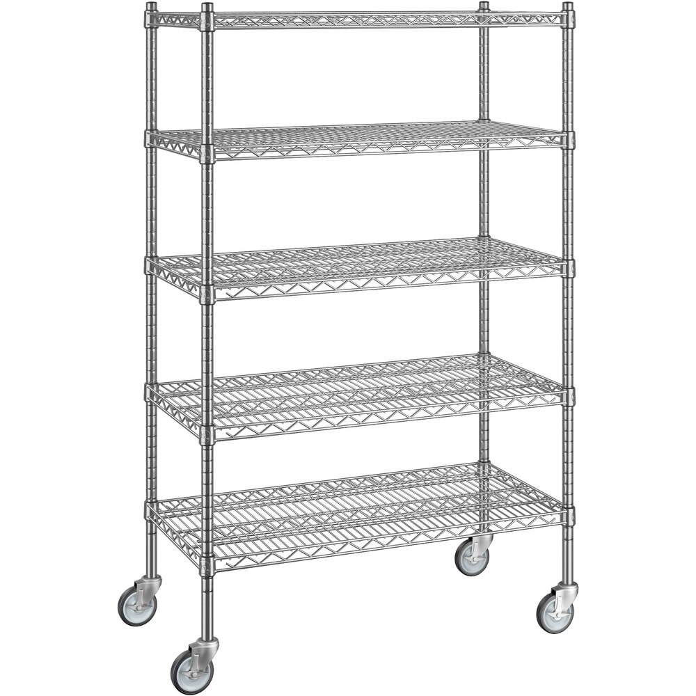Regency 18 inch x 36 inch x 60 inch NSF Chrome Mobile Wire Shelving Starter Kit with 5 Shelves
