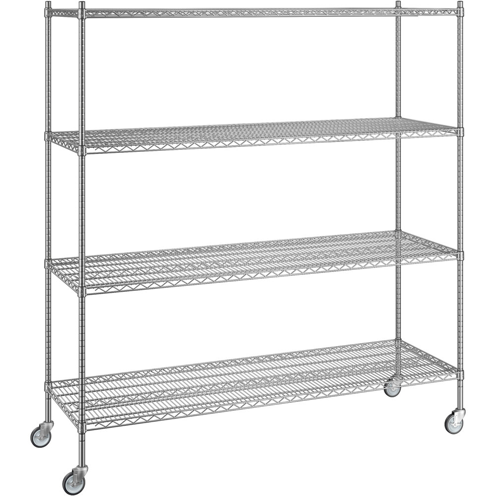 Regency 24 inch x 72 inch x 80 inch NSF Chrome Mobile Wire Shelving Starter Kit with 4 Shelves