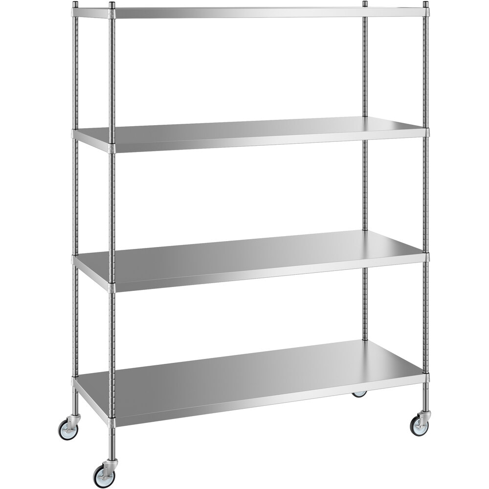 Regency 24 inch x 60 inch x 80 inch NSF Solid Stainless Steel Mobile Shelving Starter Kit with 4 Shelves