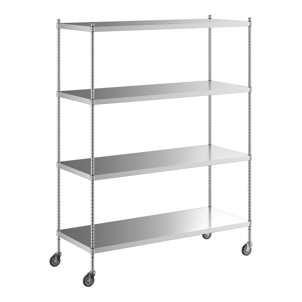 Regency 24 inch x 60 inch x 80 inch NSF Solid Stainless Steel Mobile Shelving Starter Kit with 4 Shelves