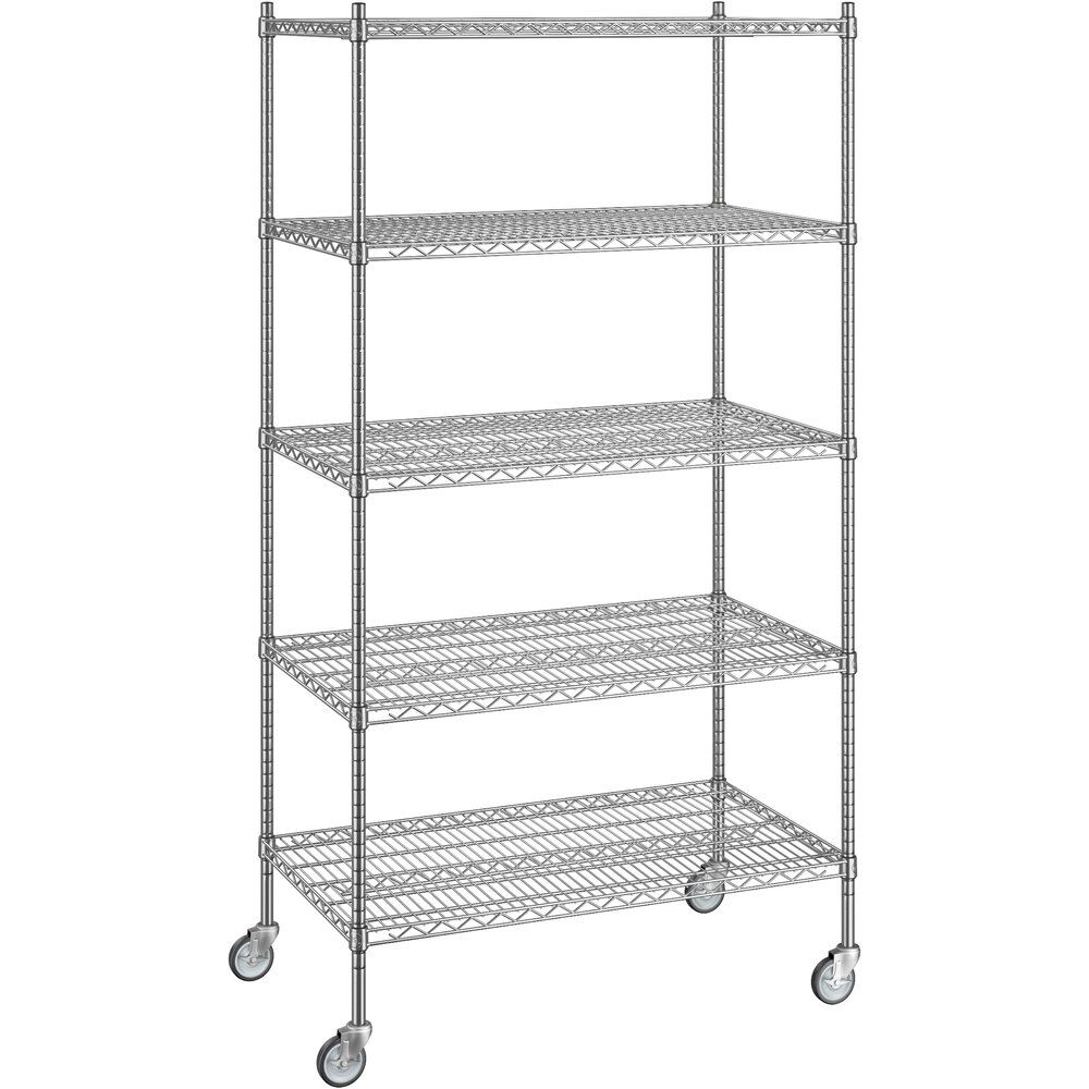 Regency 24 inch x 42 inch x 80 inch NSF Chrome Mobile Wire Shelving Starter Kit with 5 Shelves