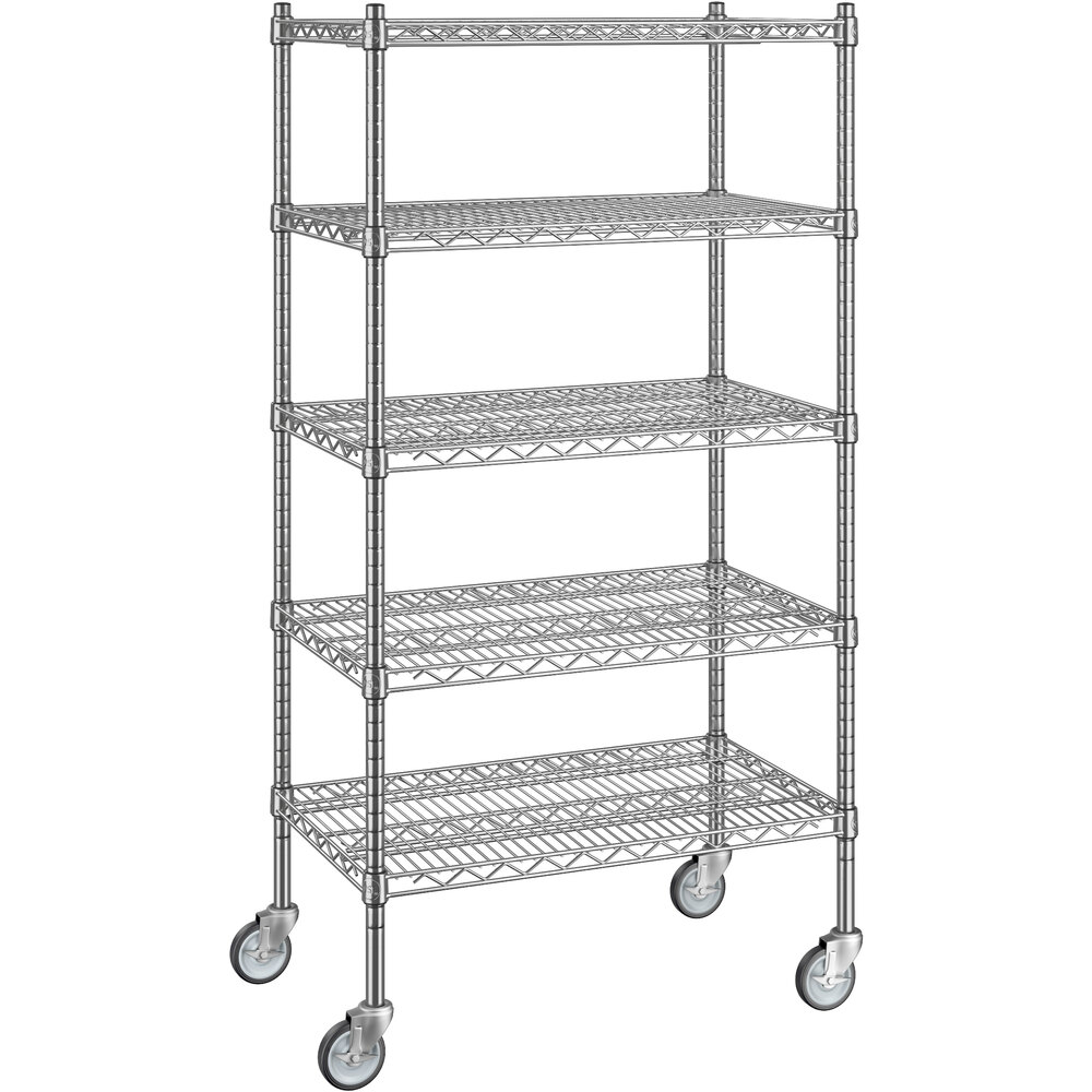 Regency 18 inch x 30 inch x 60 inch NSF Chrome Mobile Wire Shelving Starter Kit with 5 Shelves