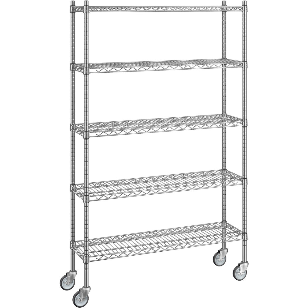 Regency 12 inch x 42 inch x 70 inch NSF Chrome Mobile Wire Shelving Starter Kit with 5 Shelves