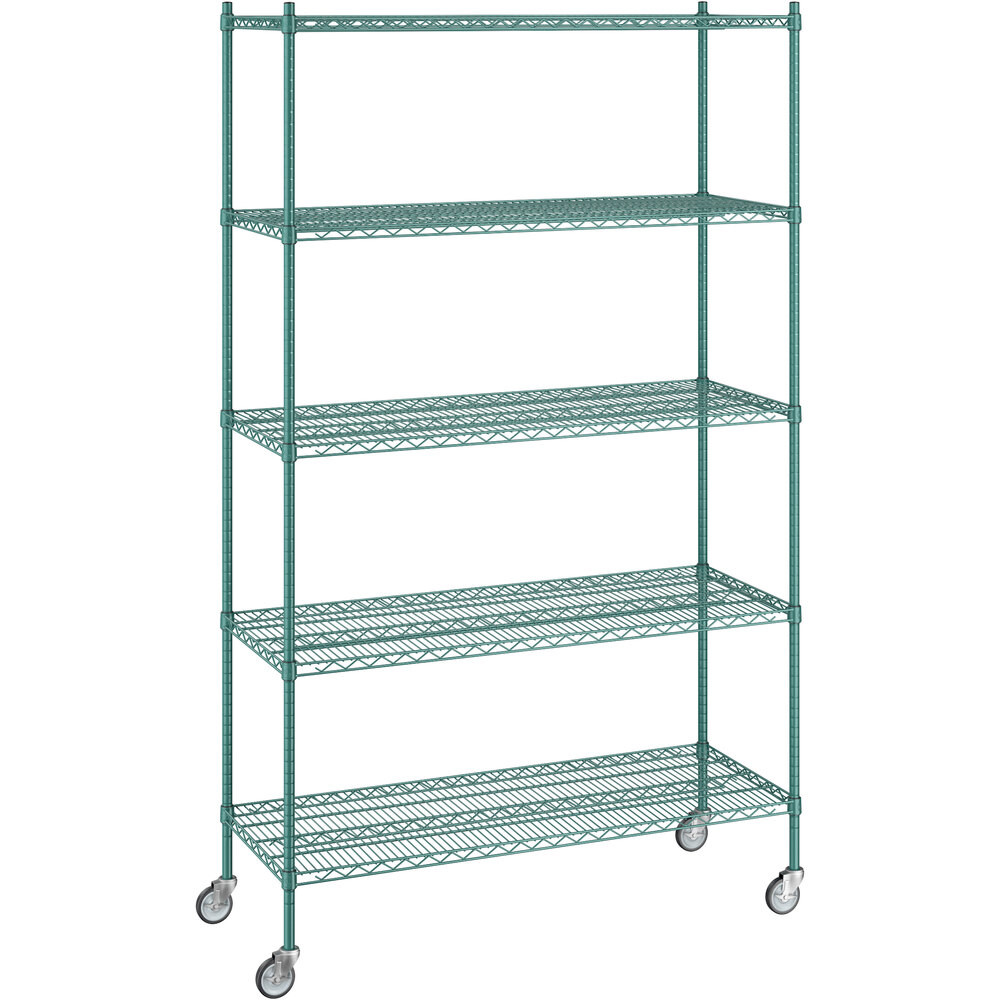 Regency 21 inch x 54 inch x 92 inch NSF Green Epoxy Mobile Wire Shelving Starter Kit with 5 Shelves