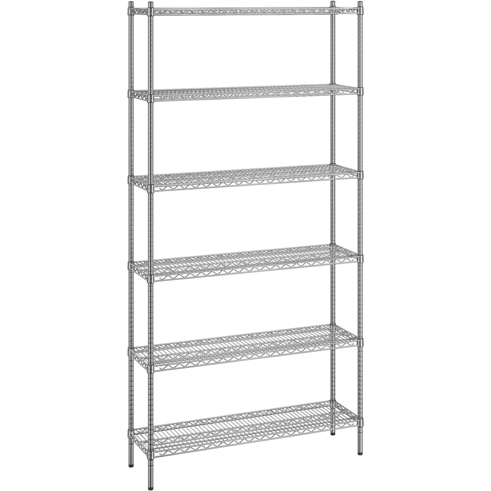 Regency 14 inch x 48 inch x 96 inch NSF Chrome Stationary Wire Shelving Starter Kit with 6 Shelves