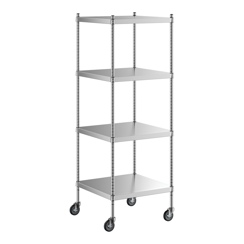 Regency 24 inch x 24 inch x 70 inch NSF Solid Stainless Steel Mobile Shelving Starter Kit with 4 Shelves