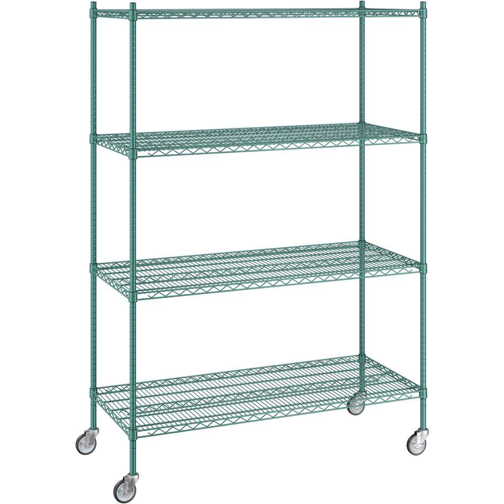 Regency 24 inch x 54 inch x 80 inch NSF Green Epoxy Mobile Wire Shelving Starter Kit with 4 Shelves
