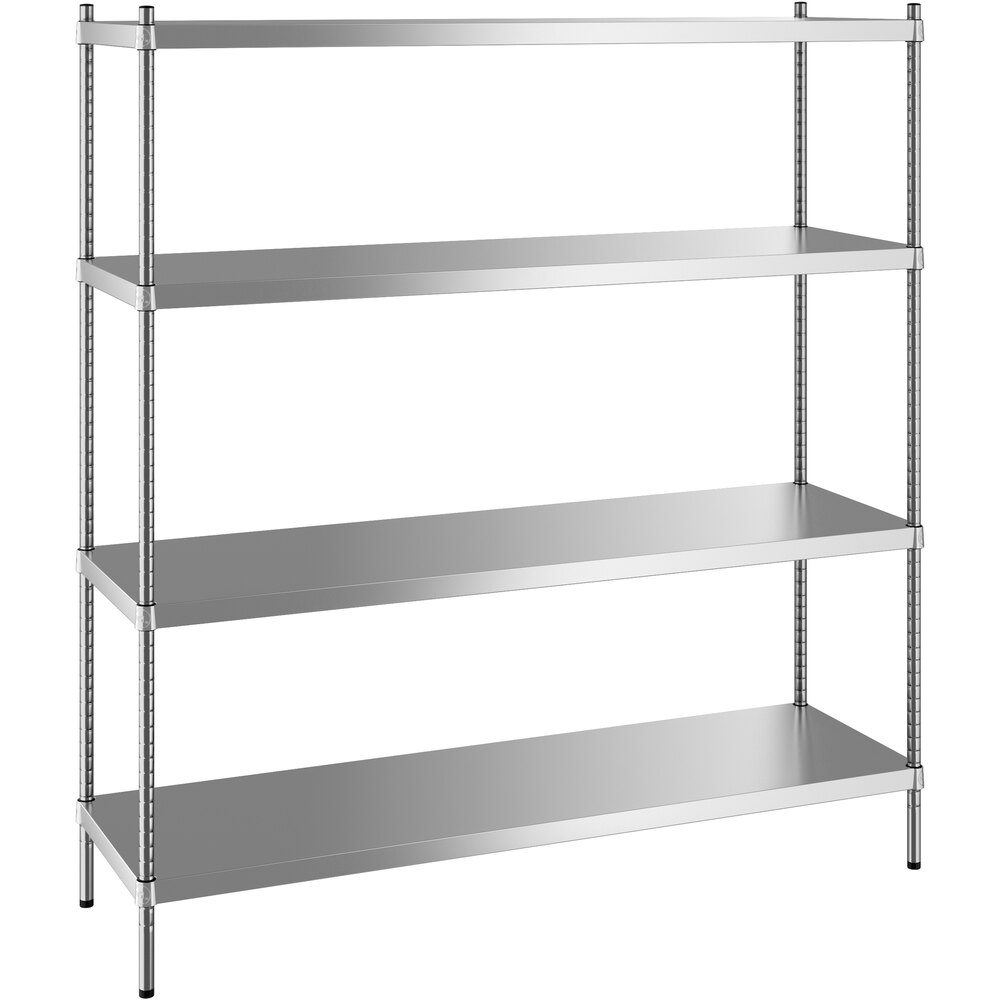 Regency 18 inch x 60 inch x 64 inch NSF Solid Stainless Steel Stationary Shelving Starter Kit with 4 Shelves