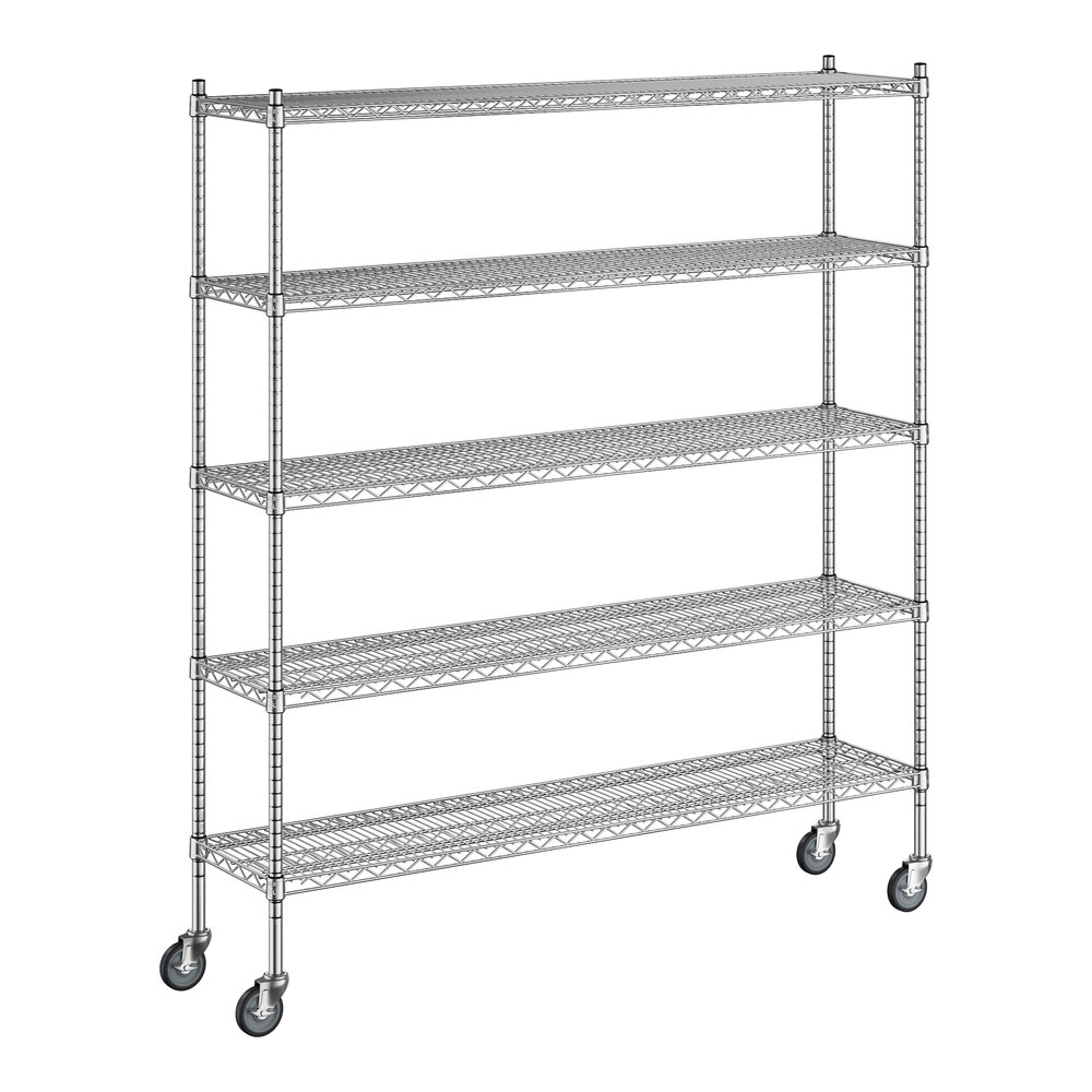 Regency 14 inch x 60 inch x 70 inch NSF Stainless Steel Wire Mobile Shelving Starter Kit with 5 Shelves