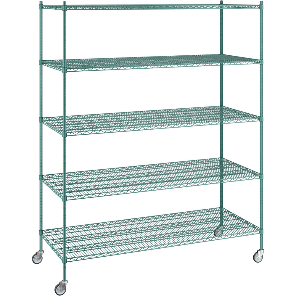 Regency 30 inch x 72 inch x 92 inch NSF Green Epoxy Mobile Wire Shelving Starter Kit with 5 Shelves