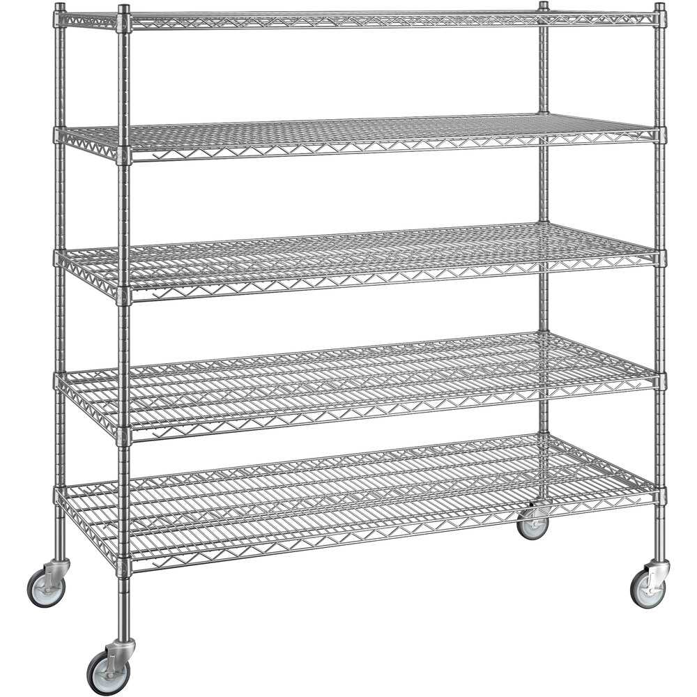 Regency 24 inch x 54 inch x 60 inch NSF Chrome Mobile Wire Shelving Starter Kit with 5 Shelves