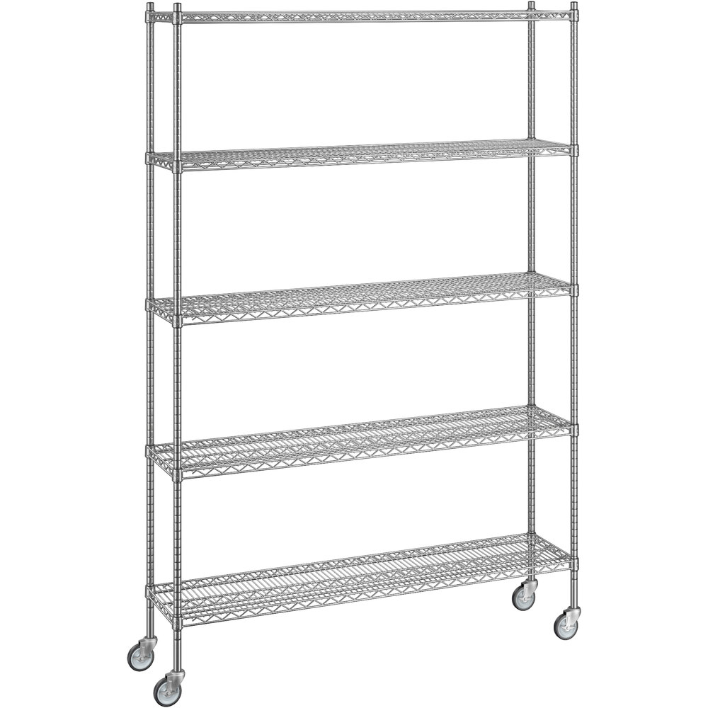 Regency 14 inch x 60 inch x 92 inch NSF Chrome Mobile Wire Shelving Starter Kit with 5 Shelves