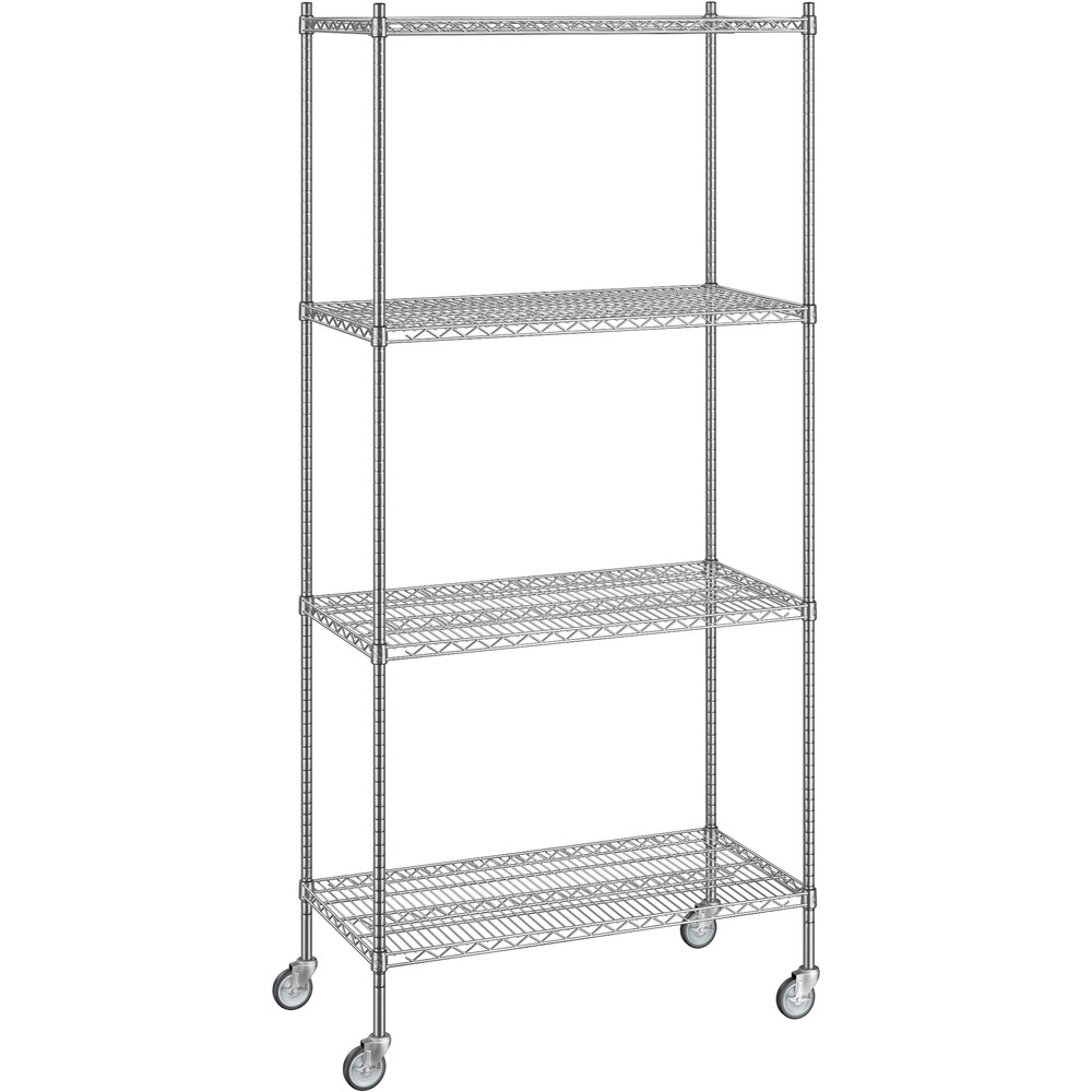 Regency 21 inch x 42 inch x 92 inch NSF Chrome Mobile Wire Shelving Starter Kit with 4 Shelves