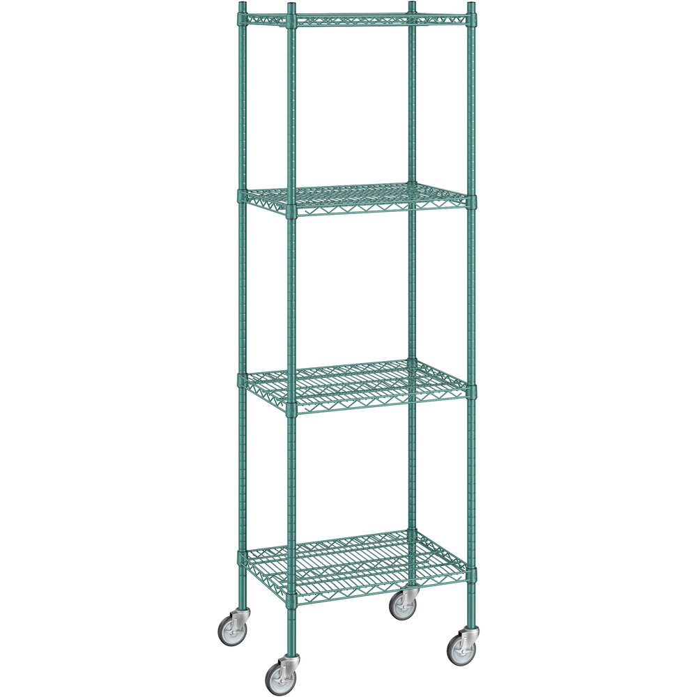 Regency 18 inch x 24 inch x 80 inch NSF Green Epoxy Mobile Wire Shelving Starter Kit with 4 Shelves