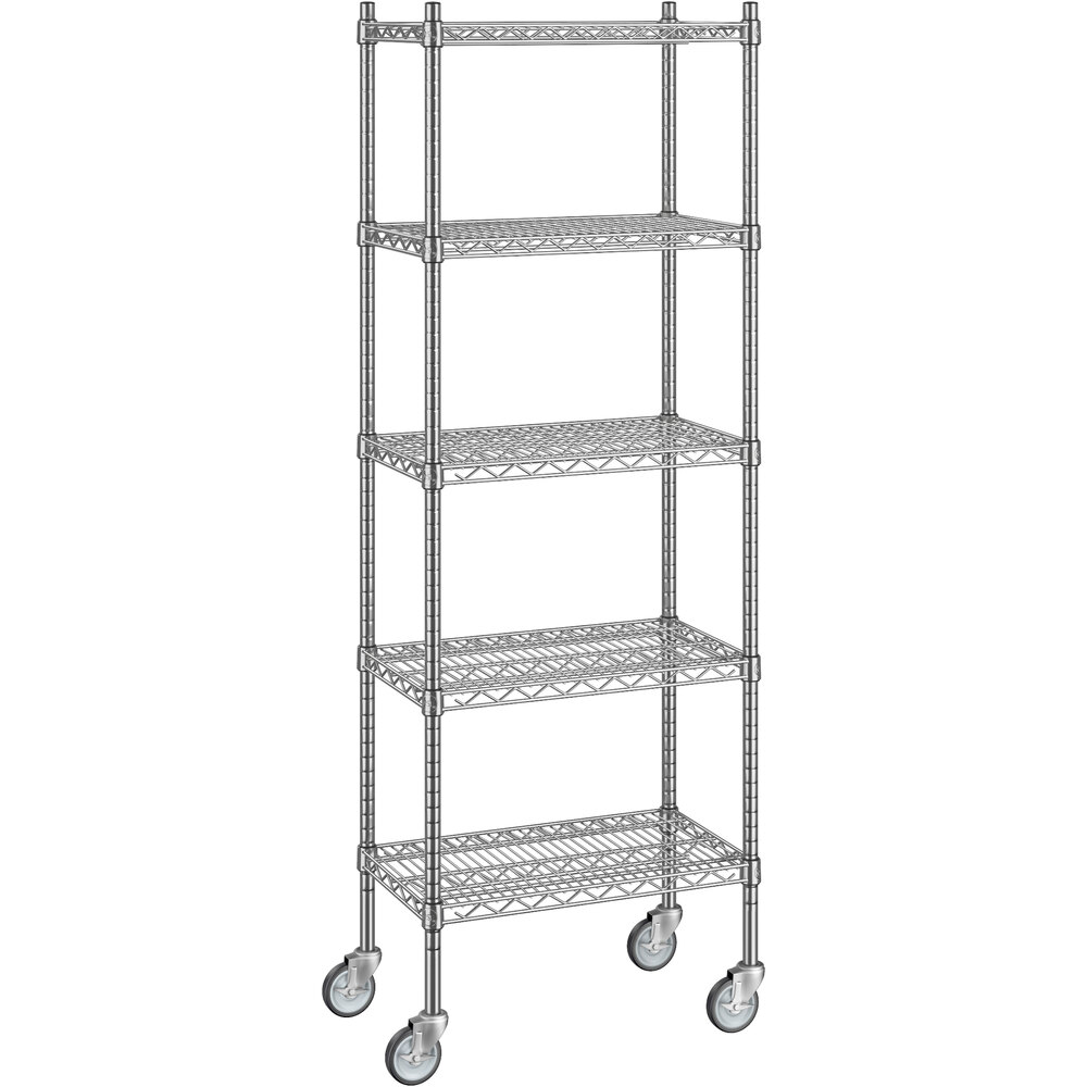 Regency 14 inch x 24 inch x 70 inch NSF Stainless Steel Wire Mobile Shelving Starter Kit with 5 Shelves