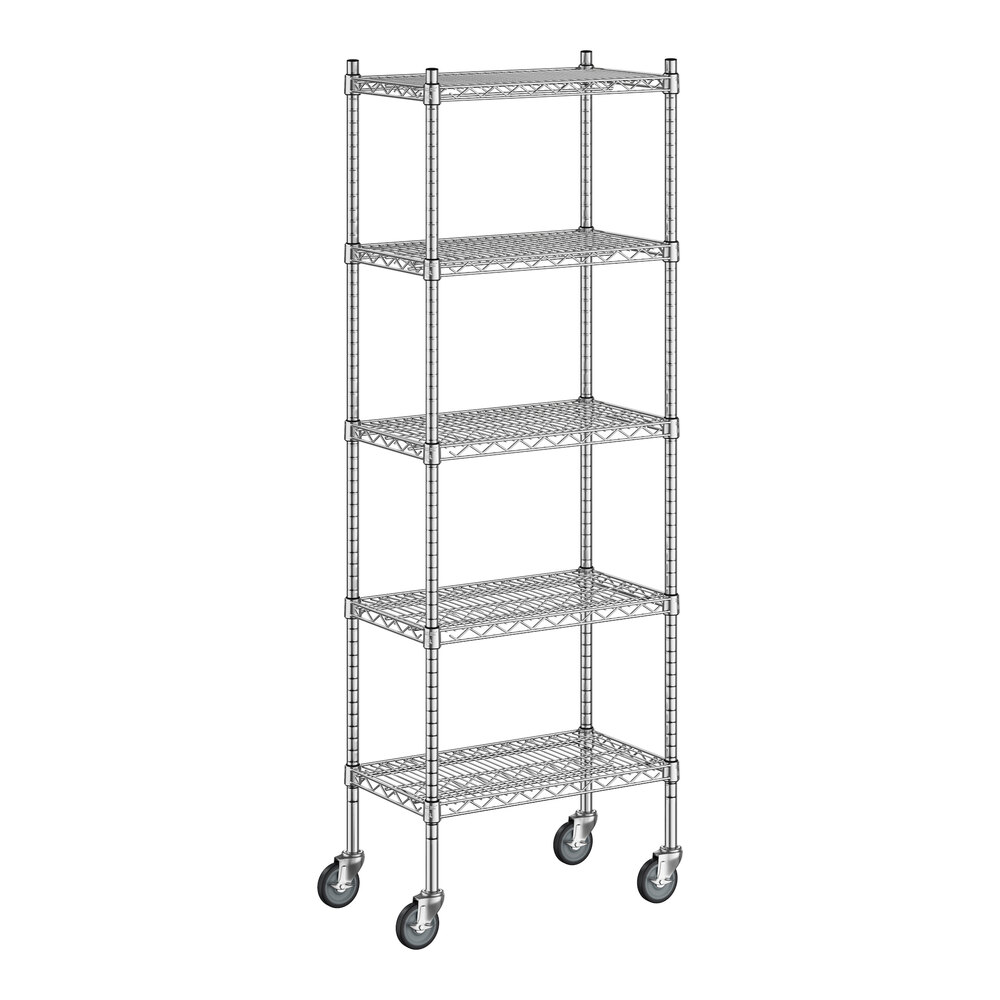 Regency 14 inch x 24 inch x 70 inch NSF Stainless Steel Wire Mobile Shelving Starter Kit with 5 Shelves