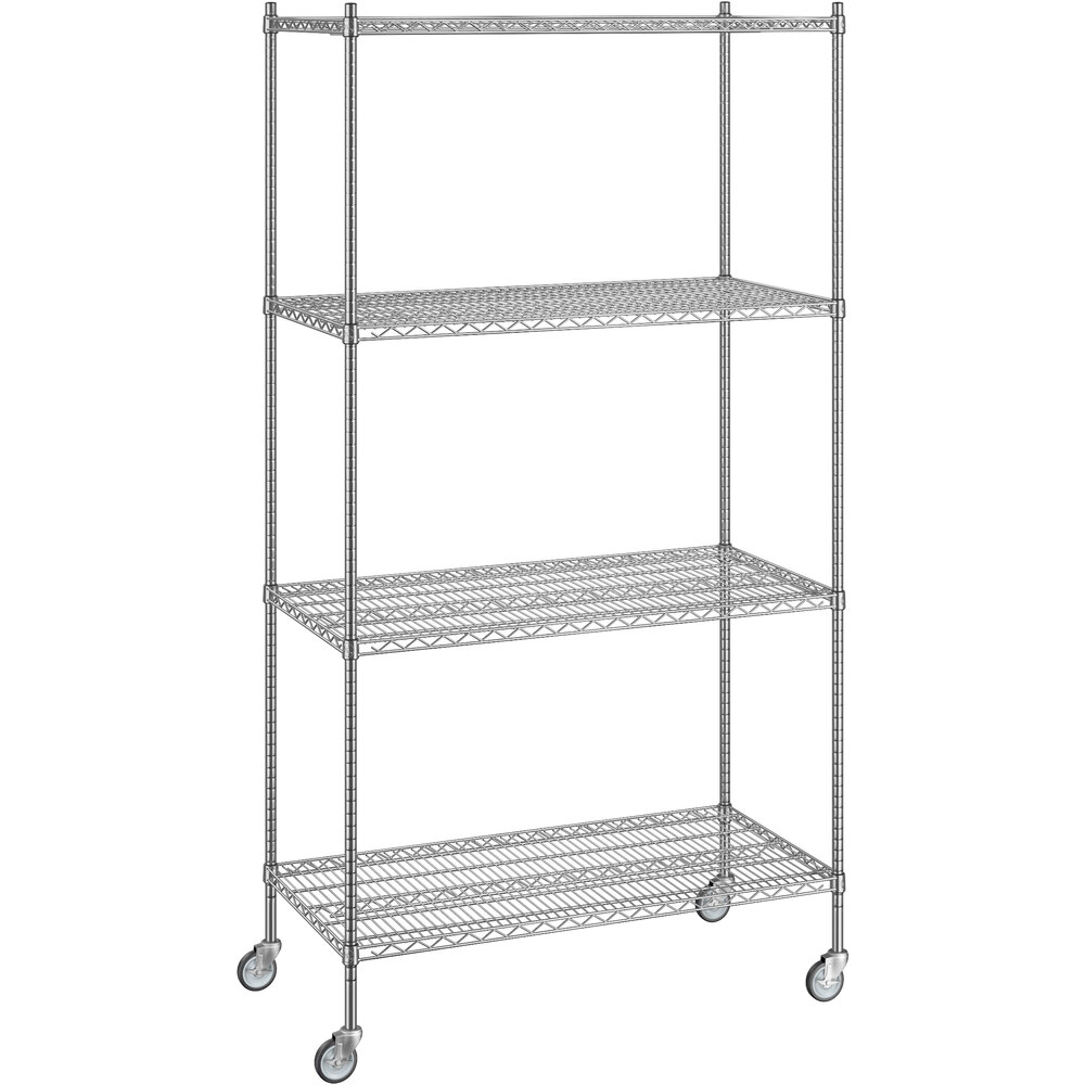Regency 24 inch x 48 inch x 92 inch NSF Chrome Mobile Wire Shelving Starter Kit with 4 Shelves