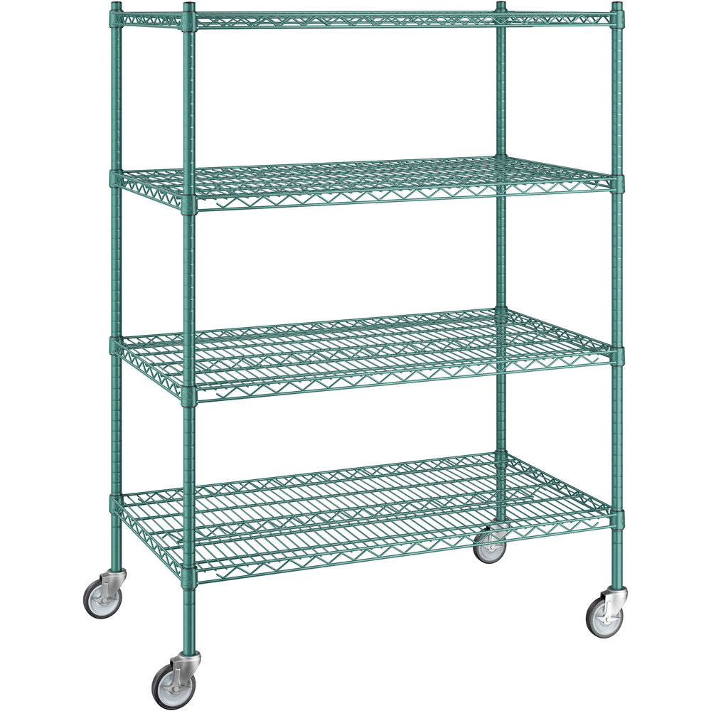 Regency 24 inch x 42 inch x 60 inch NSF Green Epoxy Mobile Wire Shelving Starter Kit with 4 Shelves