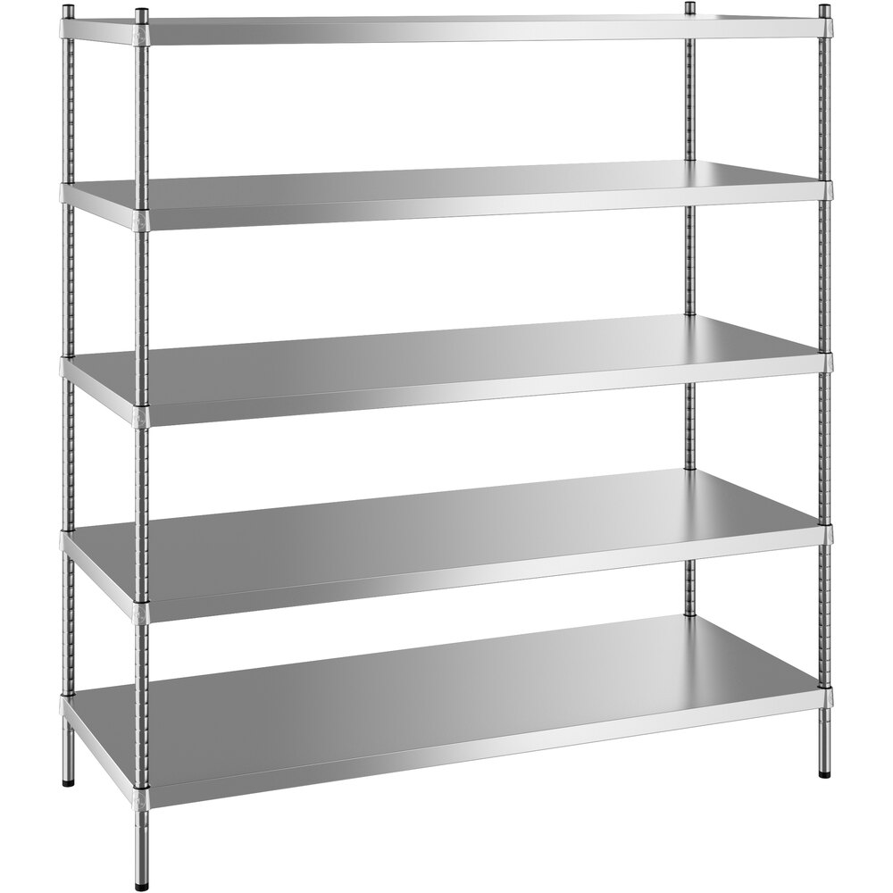 Regency 24 inch x 60 inch x 64 inch NSF Solid Stainless Steel Stationary Shelving Starter Kit with 5 Shelves