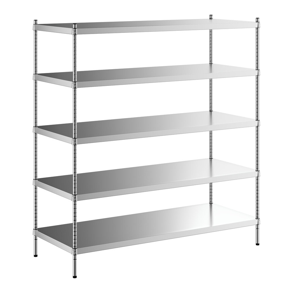 Regency 24 inch x 60 inch x 64 inch NSF Solid Stainless Steel Stationary Shelving Starter Kit with 5 Shelves