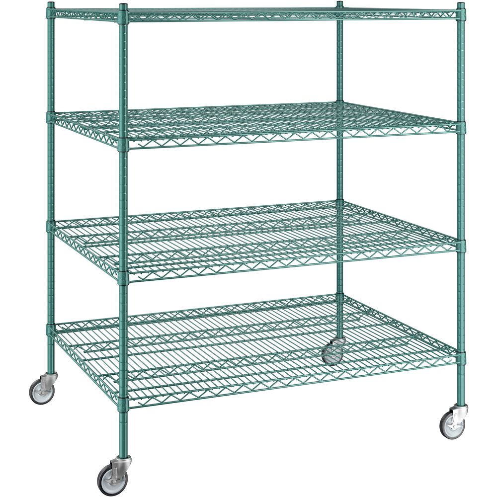 Regency 36 inch x 48 inch x 60 inch NSF Green Epoxy Mobile Wire Shelving Starter Kit with 4 Shelves