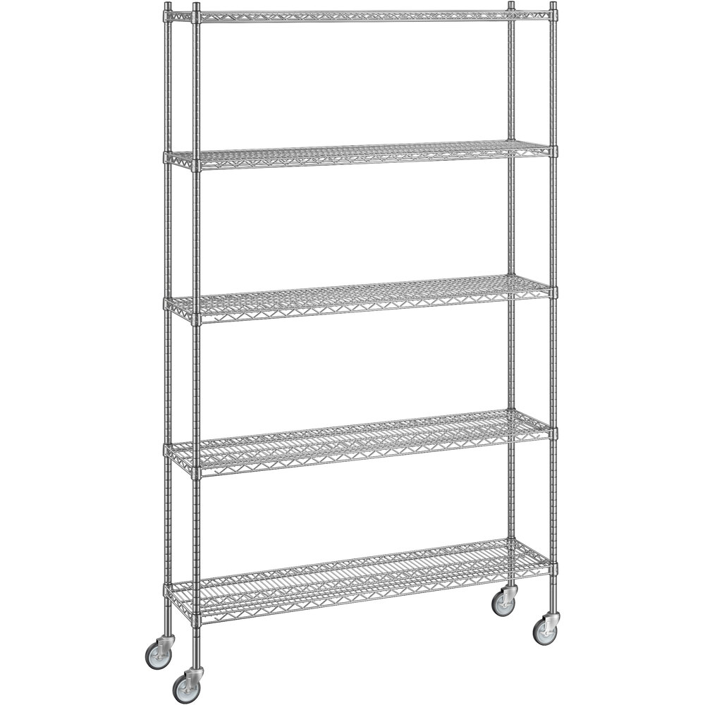 Regency 14 inch x 54 inch x 92 inch NSF Chrome Mobile Wire Shelving Starter Kit with 5 Shelves