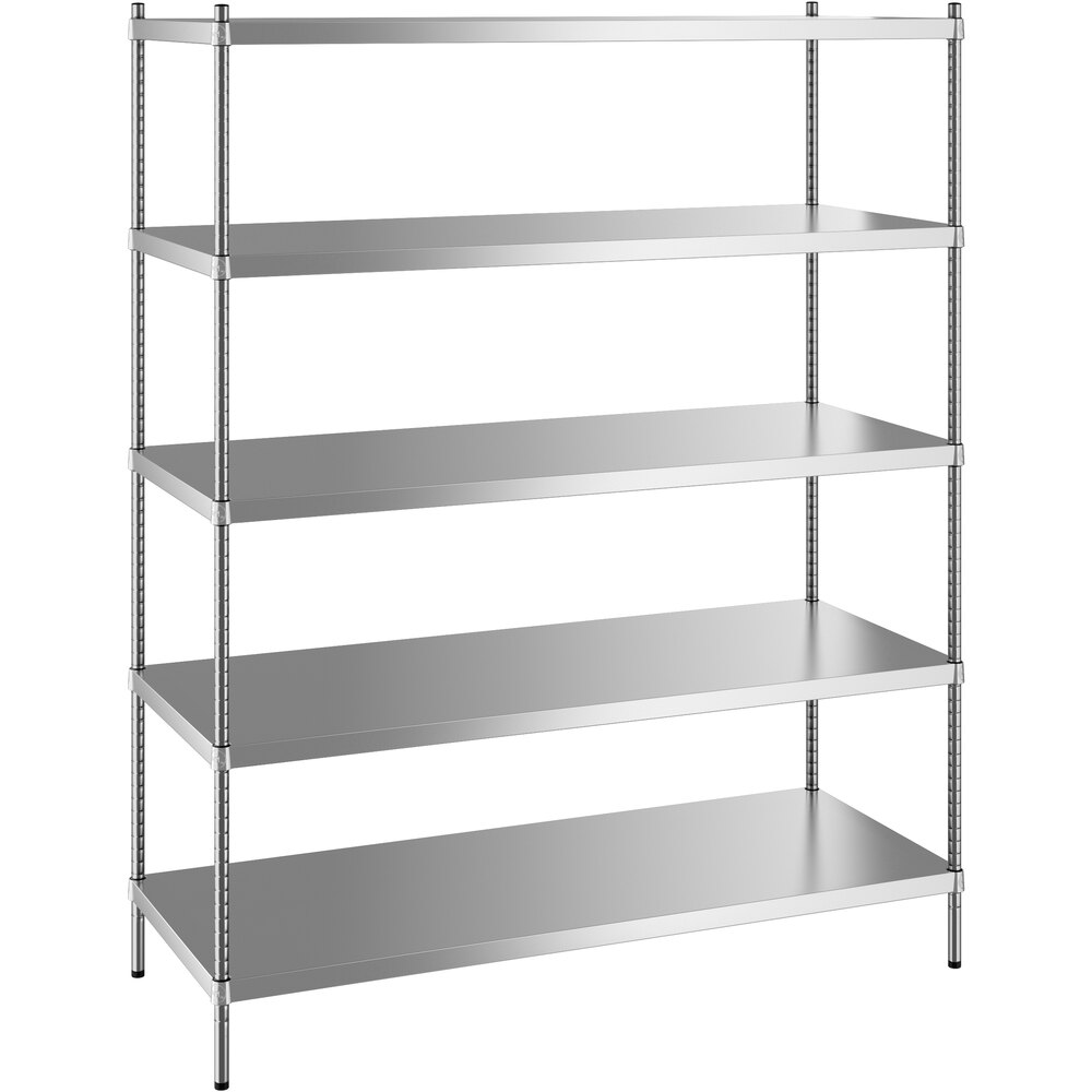 Regency 24 inch x 60 inch x 74 inch NSF Solid Stainless Steel Stationary Shelving Starter Kit with 5 Shelves