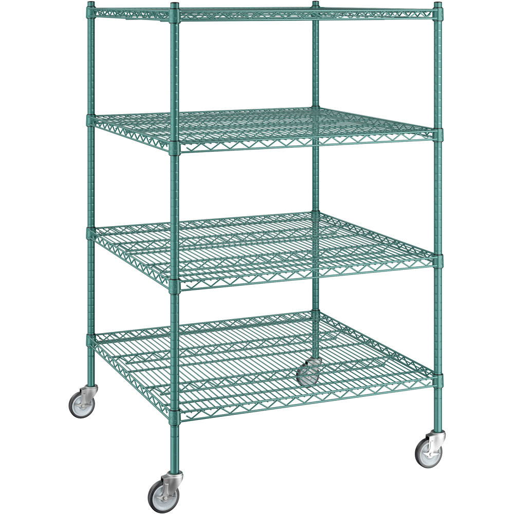 Regency 36 inch x 36 inch x 60 inch NSF Green Epoxy Mobile Wire Shelving Starter Kit with 4 Shelves