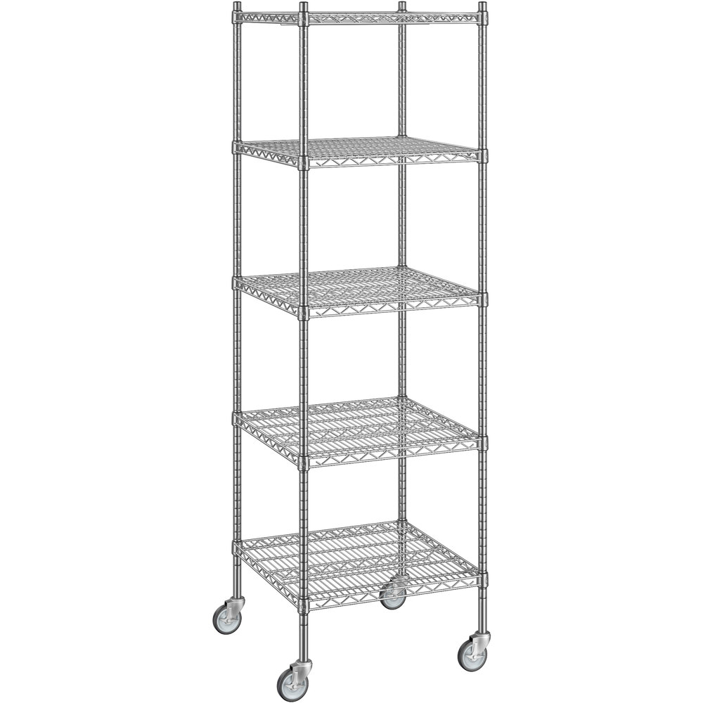 Regency 24 inch x 24 inch x 80 inch NSF Stainless Steel Wire Mobile Shelving Starter Kit with 5 Shelves
