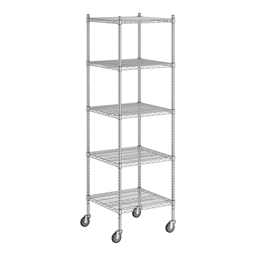 Regency 24 inch x 24 inch x 80 inch NSF Stainless Steel Wire Mobile Shelving Starter Kit with 5 Shelves