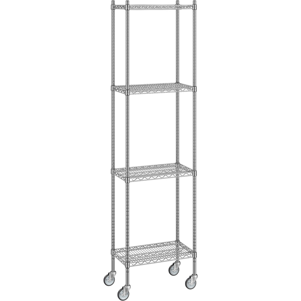 Regency 14 inch x 24 inch x 92 inch NSF Chrome Mobile Wire Shelving Starter Kit with 4 Shelves