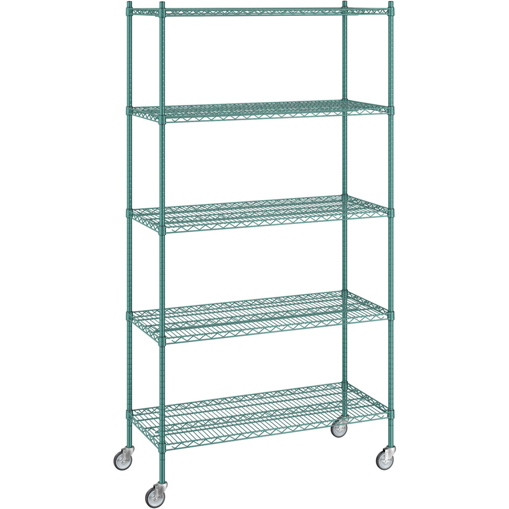 Regency 21 inch x 48 inch x 92 inch NSF Green Epoxy Mobile Wire Shelving Starter Kit with 5 Shelves