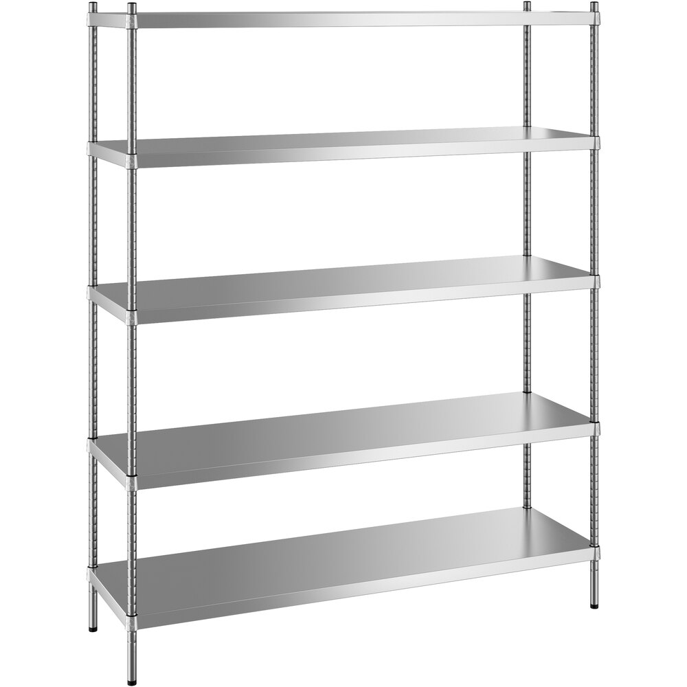 Regency 18 inch x 60 inch x 74 inch NSF Solid Stainless Steel Stationary Shelving Starter Kit with 5 Shelves
