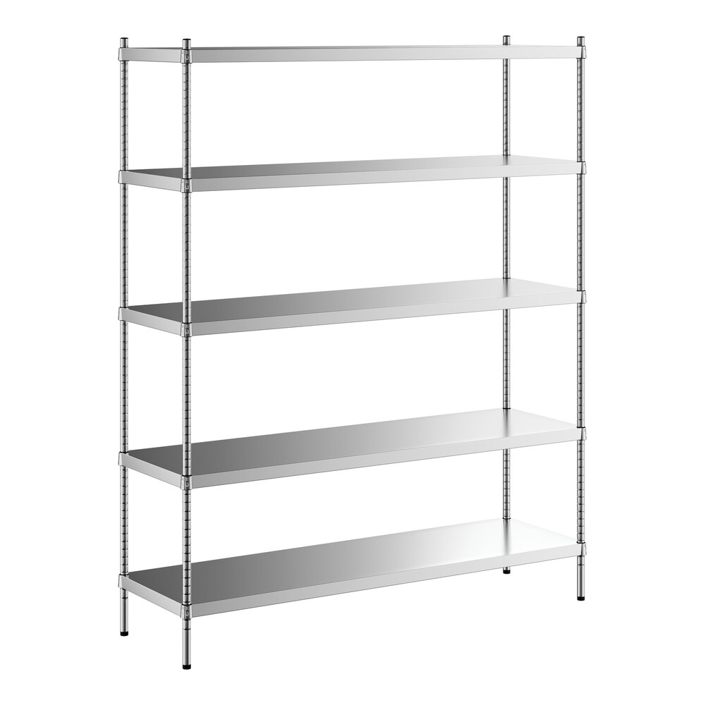 Regency 18 inch x 60 inch x 74 inch NSF Solid Stainless Steel Stationary Shelving Starter Kit with 5 Shelves