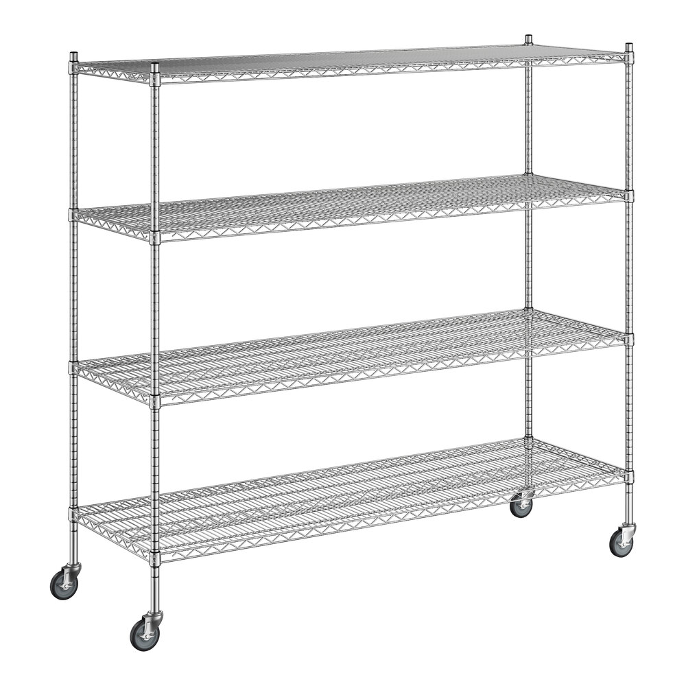Regency 24 inch x 72 inch x 70 inch NSF Stainless Steel Wire Mobile Shelving Starter Kit with 4 Shelves