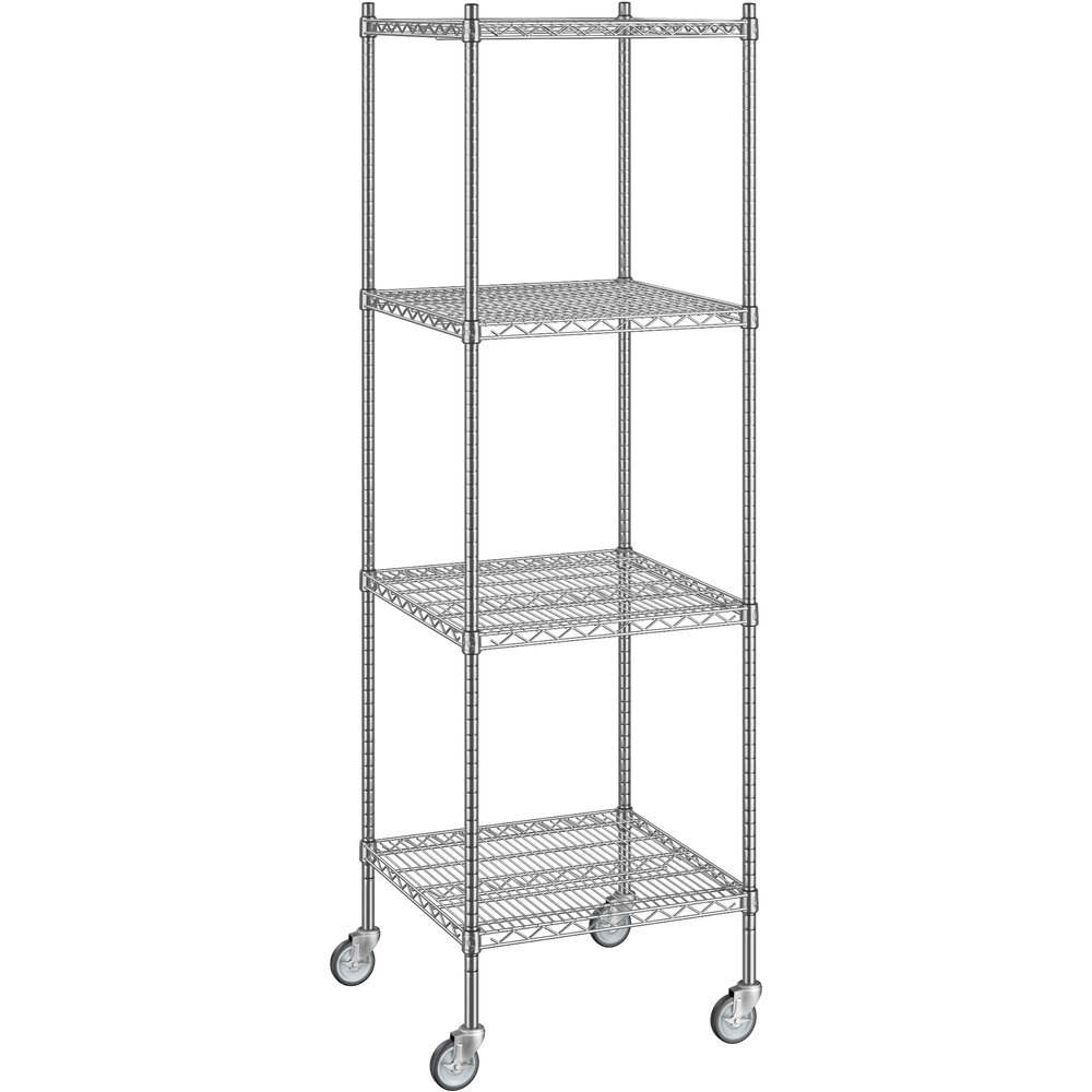 Regency 24 inch x 24 inch x 80 inch NSF Chrome Mobile Wire Shelving Starter Kit with 4 Shelves