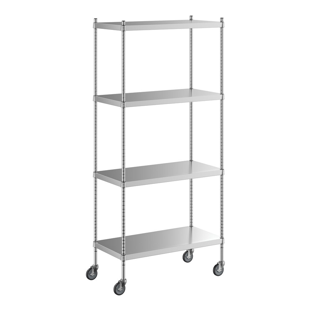 Regency 18 inch x 36 inch x 80 inch NSF Solid Stainless Steel Mobile Shelving Starter Kit with 4 Shelves