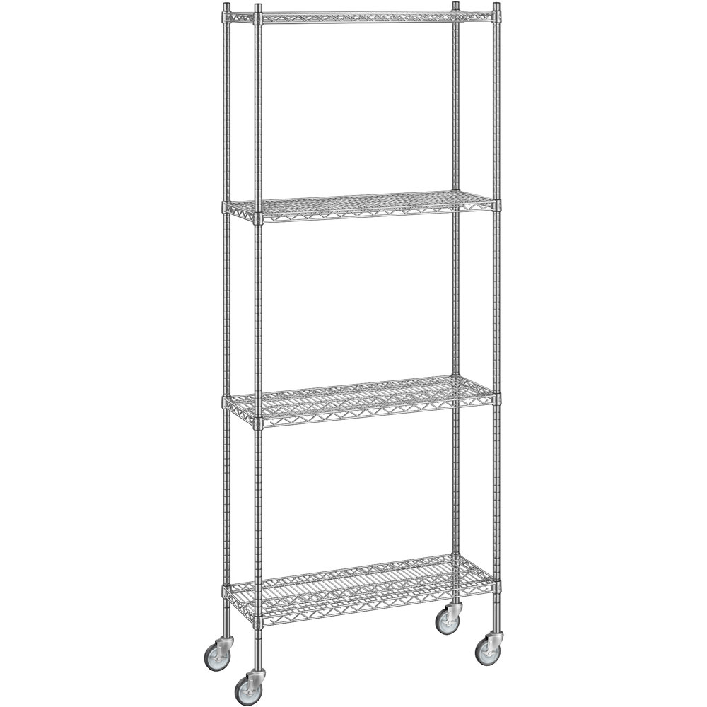 Regency 14 inch x 36 inch x 92 inch NSF Chrome Mobile Wire Shelving Starter Kit with 4 Shelves