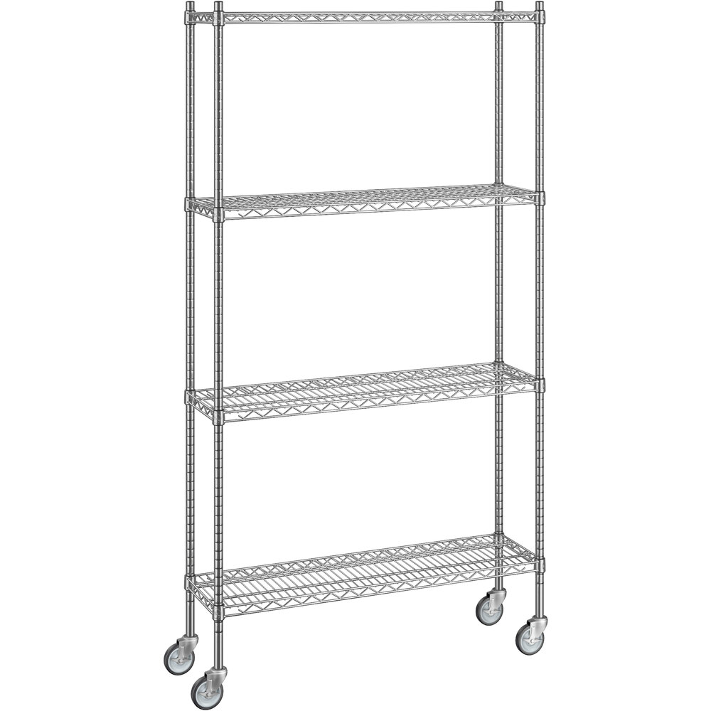 Regency 12 inch x 42 inch x 80 inch NSF Chrome Mobile Wire Shelving Starter Kit with 4 Shelves