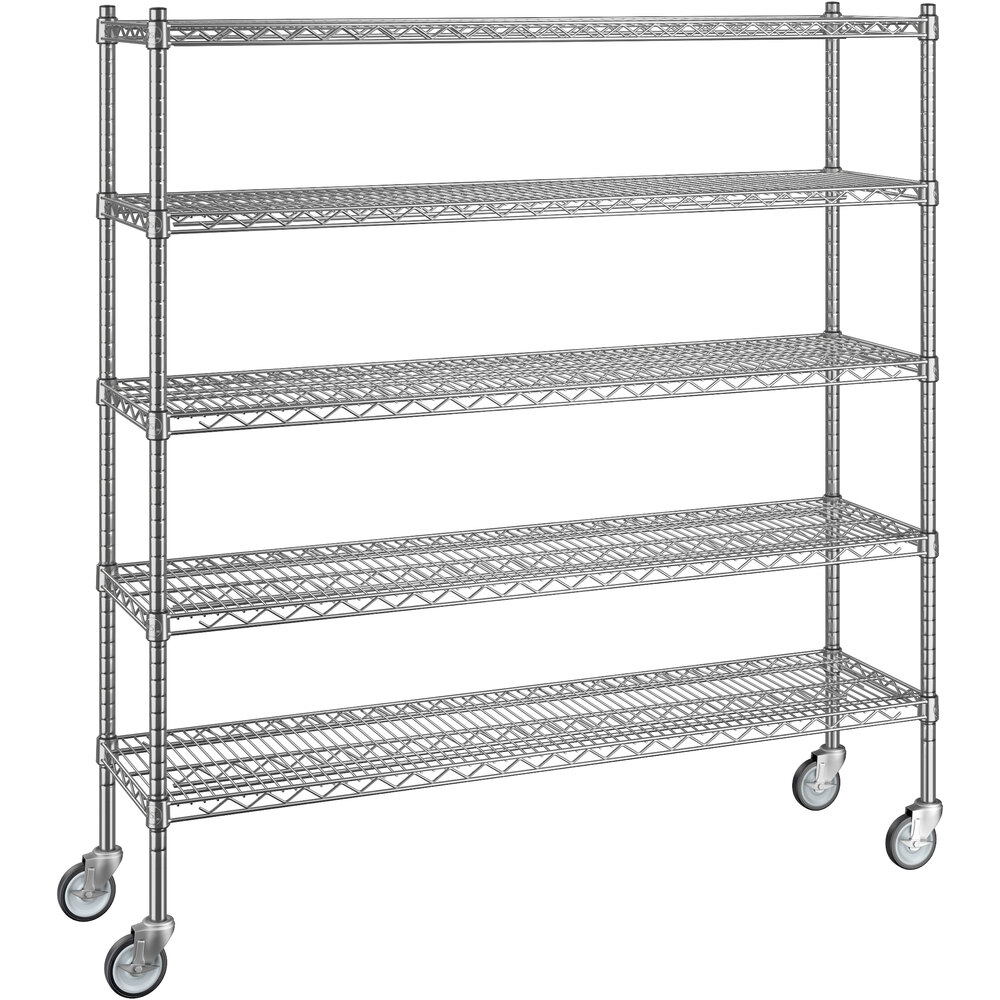 Regency 14 inch x 54 inch x 60 inch NSF Chrome Mobile Wire Shelving Starter Kit with 5 Shelves