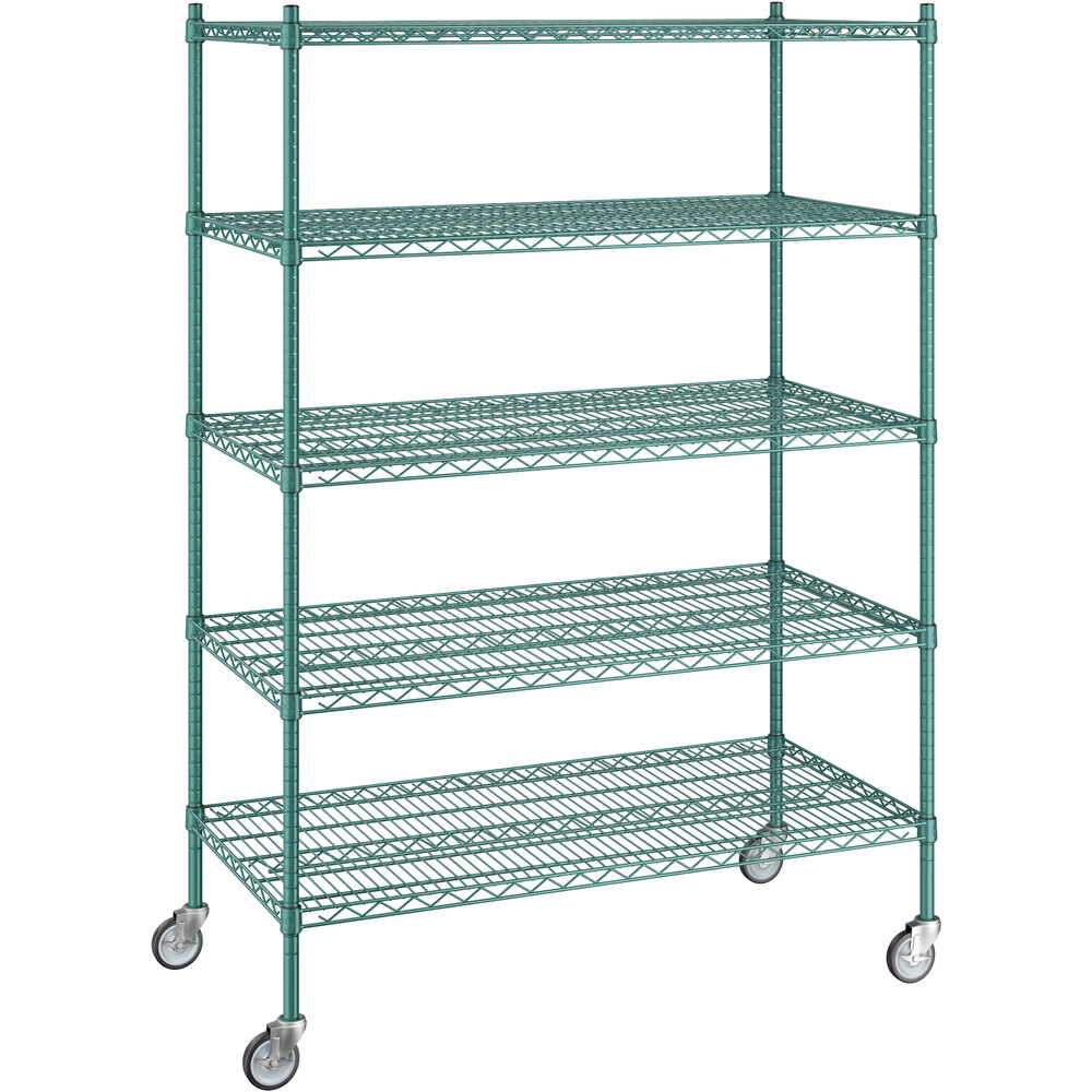 Regency 24 inch x 48 inch x 70 inch NSF Green Epoxy Mobile Wire Shelving Starter Kit with 5 Shelves