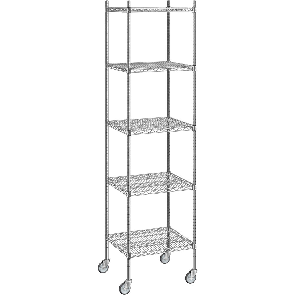 Regency 21 inch x 24 inch x 92 inch NSF Chrome Mobile Wire Shelving Starter Kit with 5 Shelves