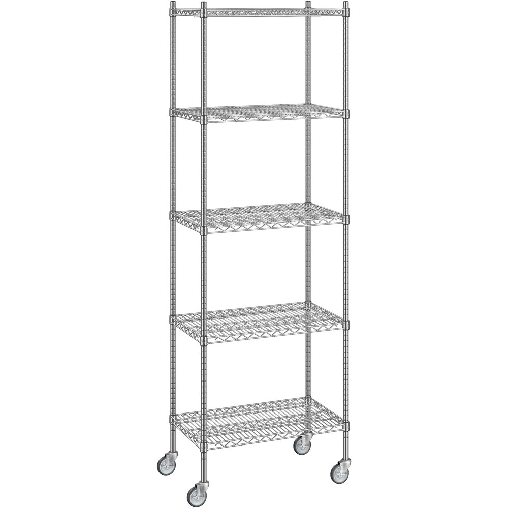 Regency 18 inch x 30 inch x 92 inch NSF Chrome Mobile Wire Shelving Starter Kit with 5 Shelves