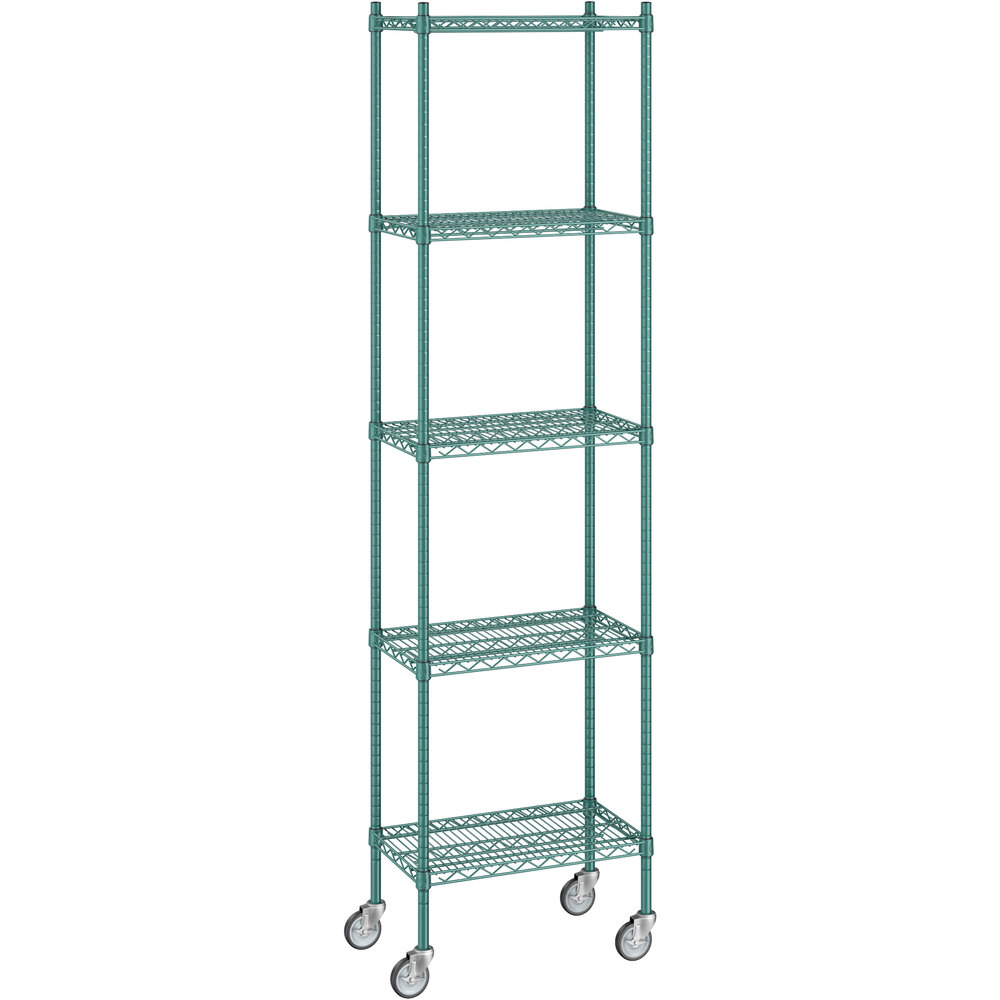 Regency 14 inch x 24 inch x 92 inch NSF Green Epoxy Mobile Wire Shelving Starter Kit with 5 Shelves