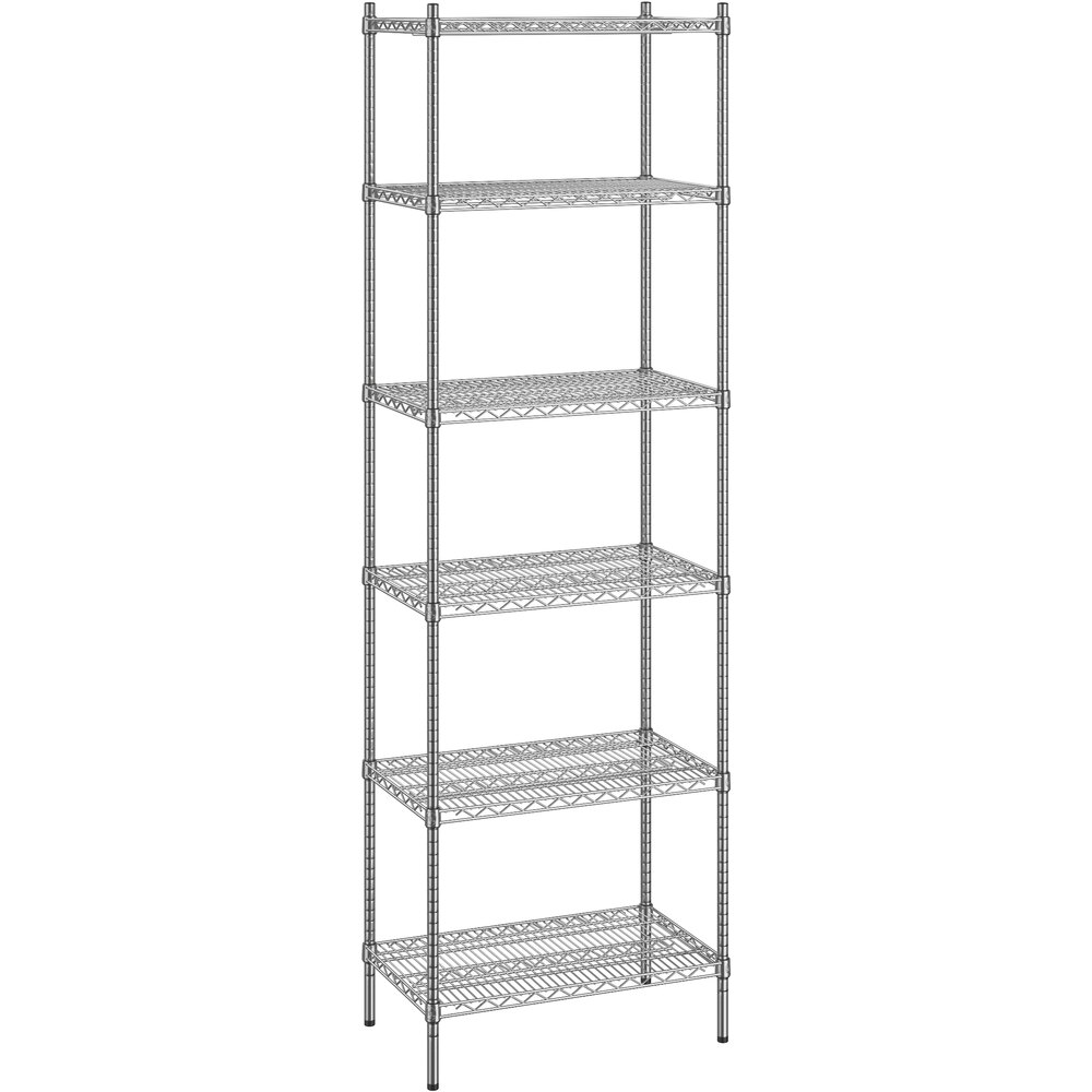 Regency 18 inch x 30 inch x 96 inch NSF Chrome Stationary Wire Shelving Starter Kit with 6 Shelves