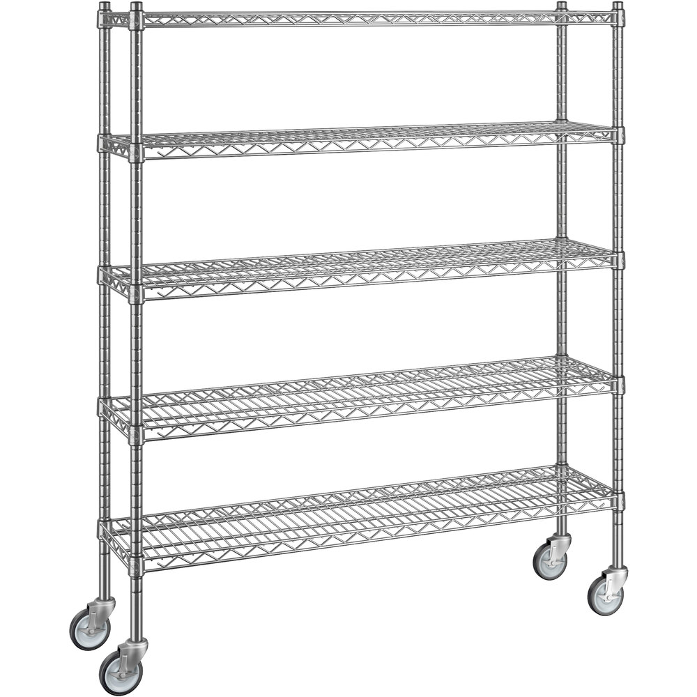 Regency 12 inch x 48 inch x 60 inch NSF Chrome Mobile Wire Shelving Starter Kit with 5 Shelves