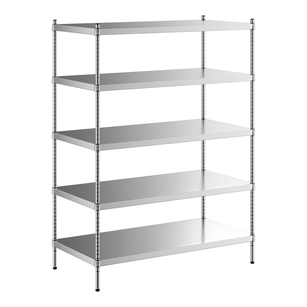 Regency 24 inch x 48 inch x 64 inch NSF Solid Stainless Steel Stationary Shelving Starter Kit with 5 Shelves