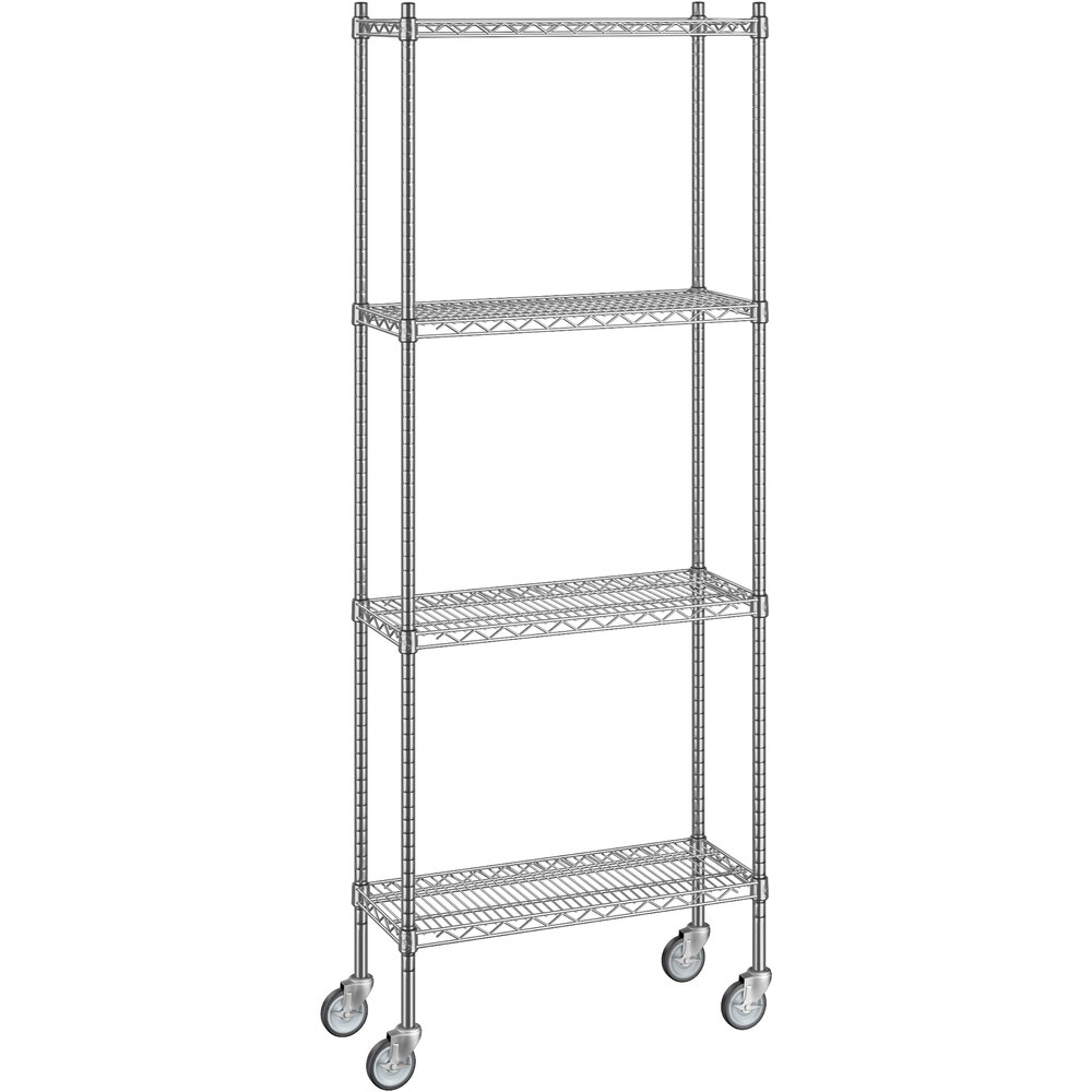 Regency 12 inch x 30 inch x 80 inch NSF Chrome Mobile Wire Shelving Starter Kit with 4 Shelves